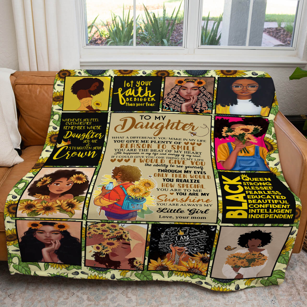 Sunflower Blanket Gift Ideas For Black Daughter, Black Strong Sunflower Blanket Gift Ideas