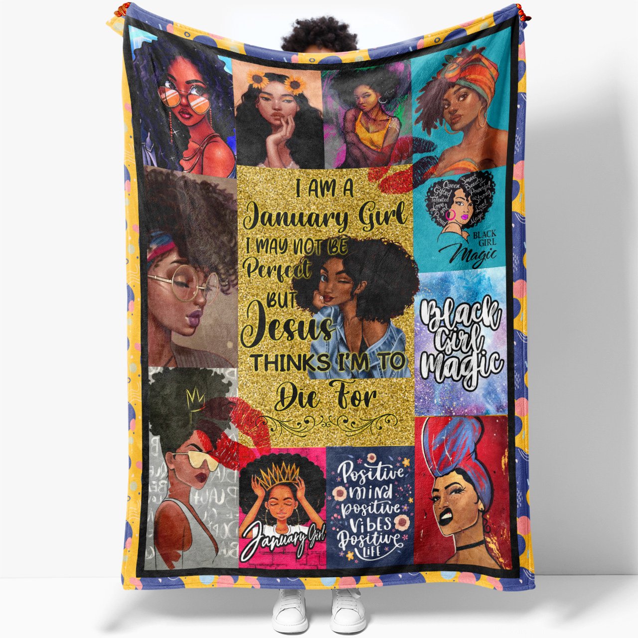 Blanket Birthday Gift Ideas For January Black Girl, Black Girl Magic, Not Be Perfect But Jesus Thinks I'm to Blanket for Black Daughter