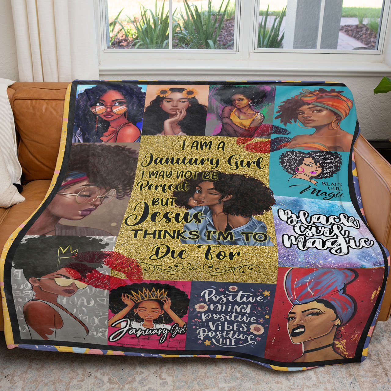 Blanket Birthday Gift Ideas For January Black Girl, Black Girl Magic, Not Be Perfect But Jesus Thinks I'm to Blanket for Black Daughter