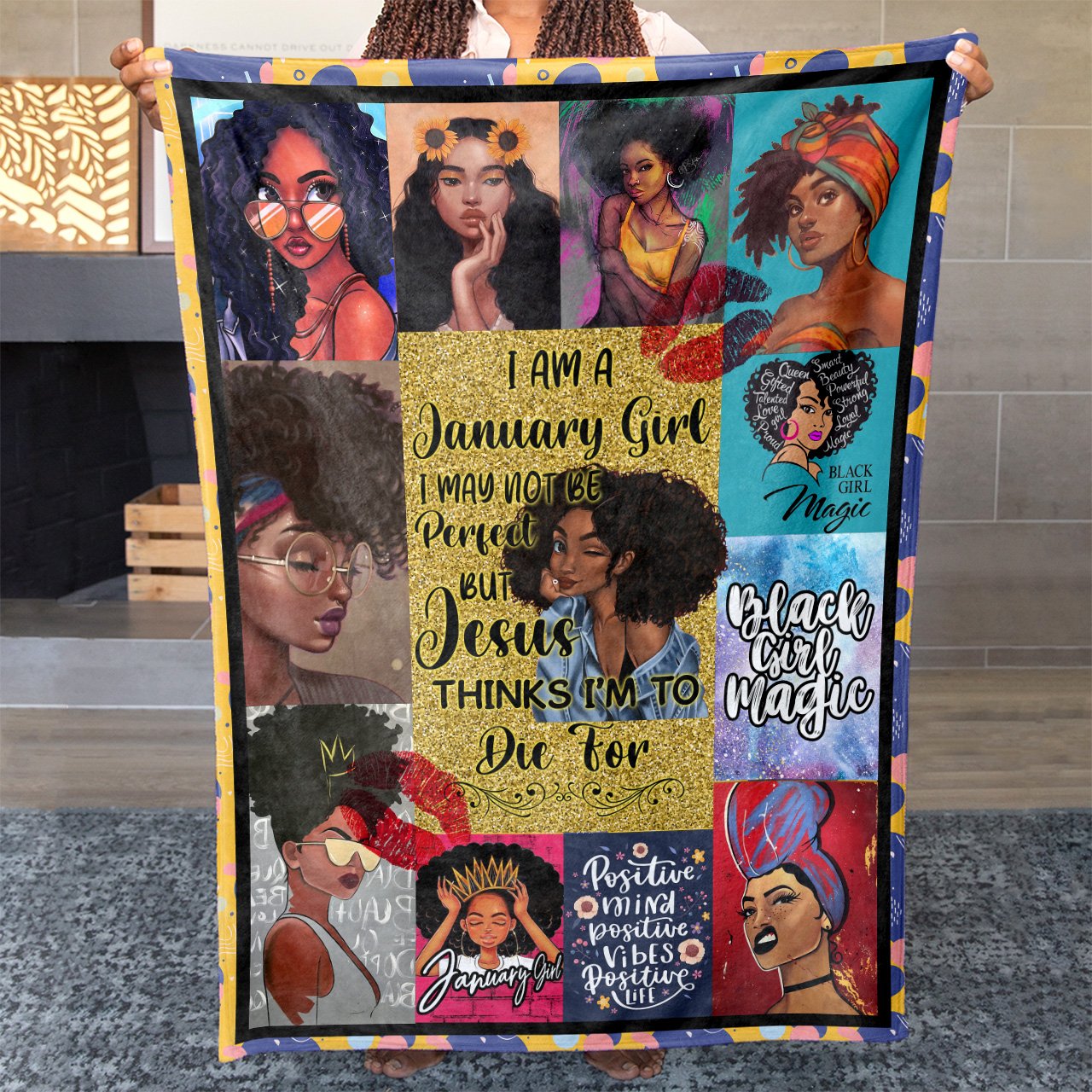 Blanket Birthday Gift Ideas For January Black Girl, Black Girl Magic, Not Be Perfect But Jesus Thinks I'm to Blanket for Black Daughter