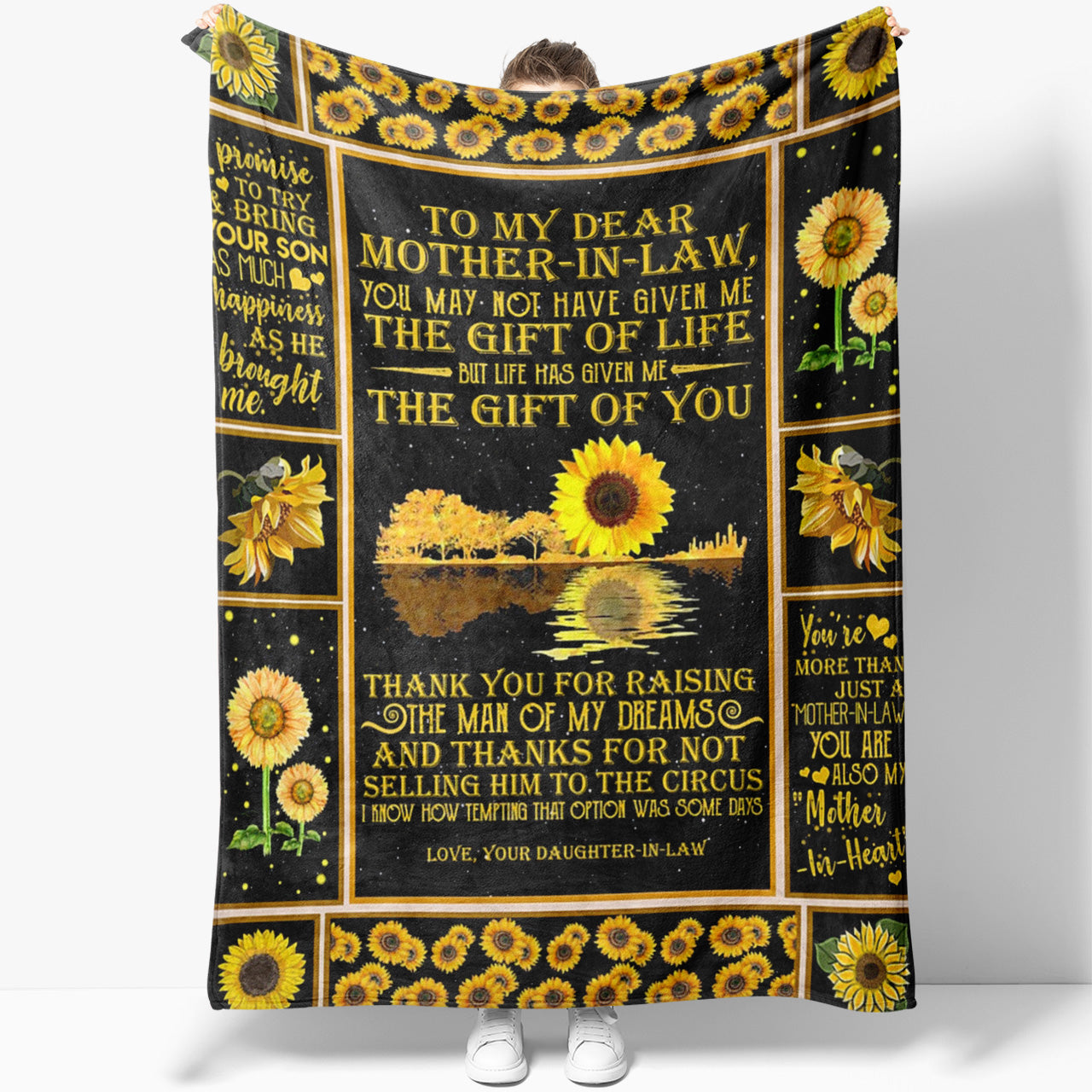 Sunflower Blanket Gift Ideas For Mother in Law, Life Has Given Me The Gift of You, My Mother in Heart Blanket