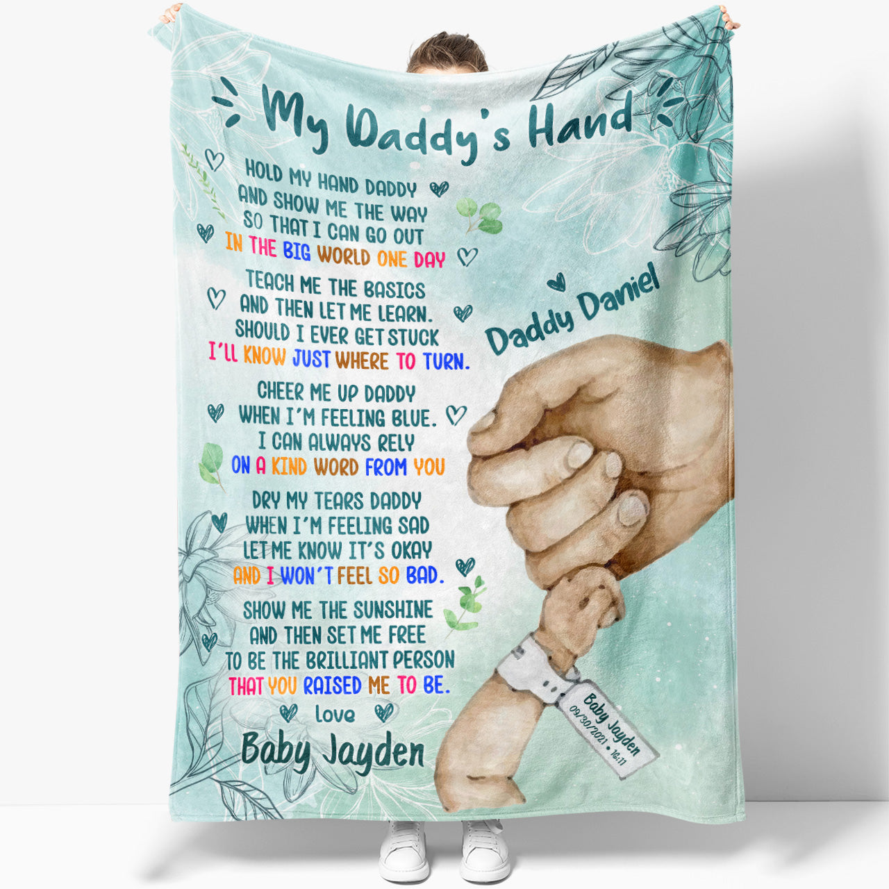 1st Fathers Day Blanket Gift Ideas For  Dad, Hold My Hand Daddy, Customize Baby Name Blanket