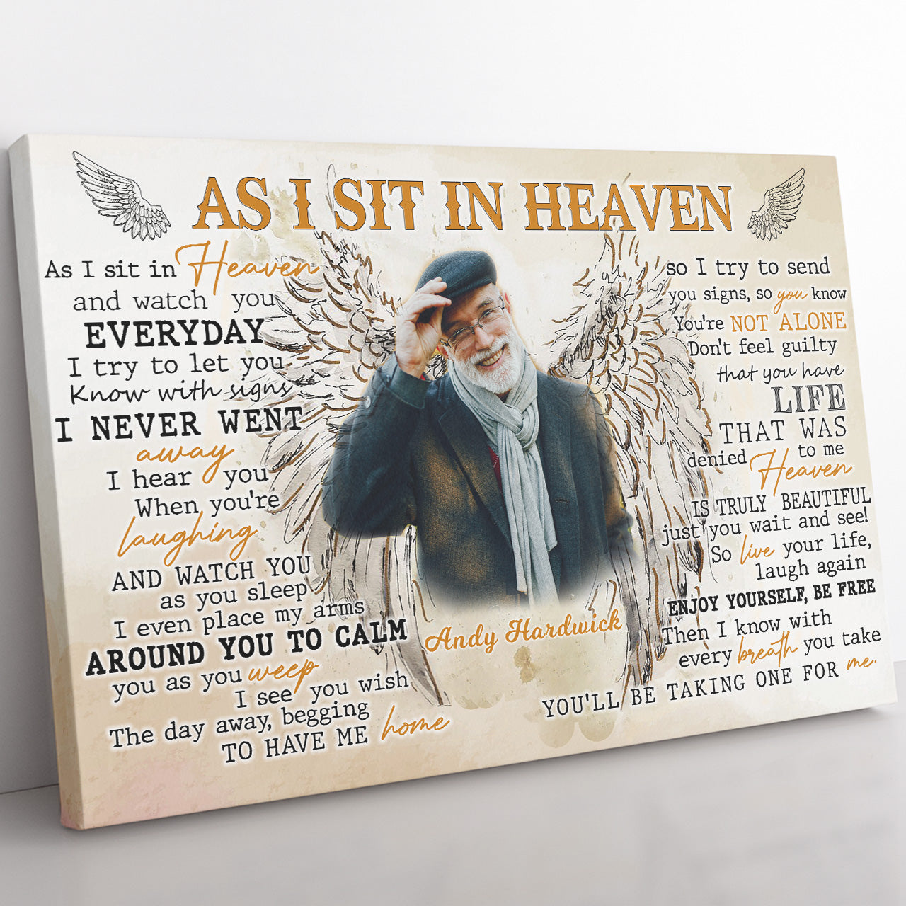 As I Sit in Heaven Canvas, Angel Wings, Poem In Loving Memory Canvas