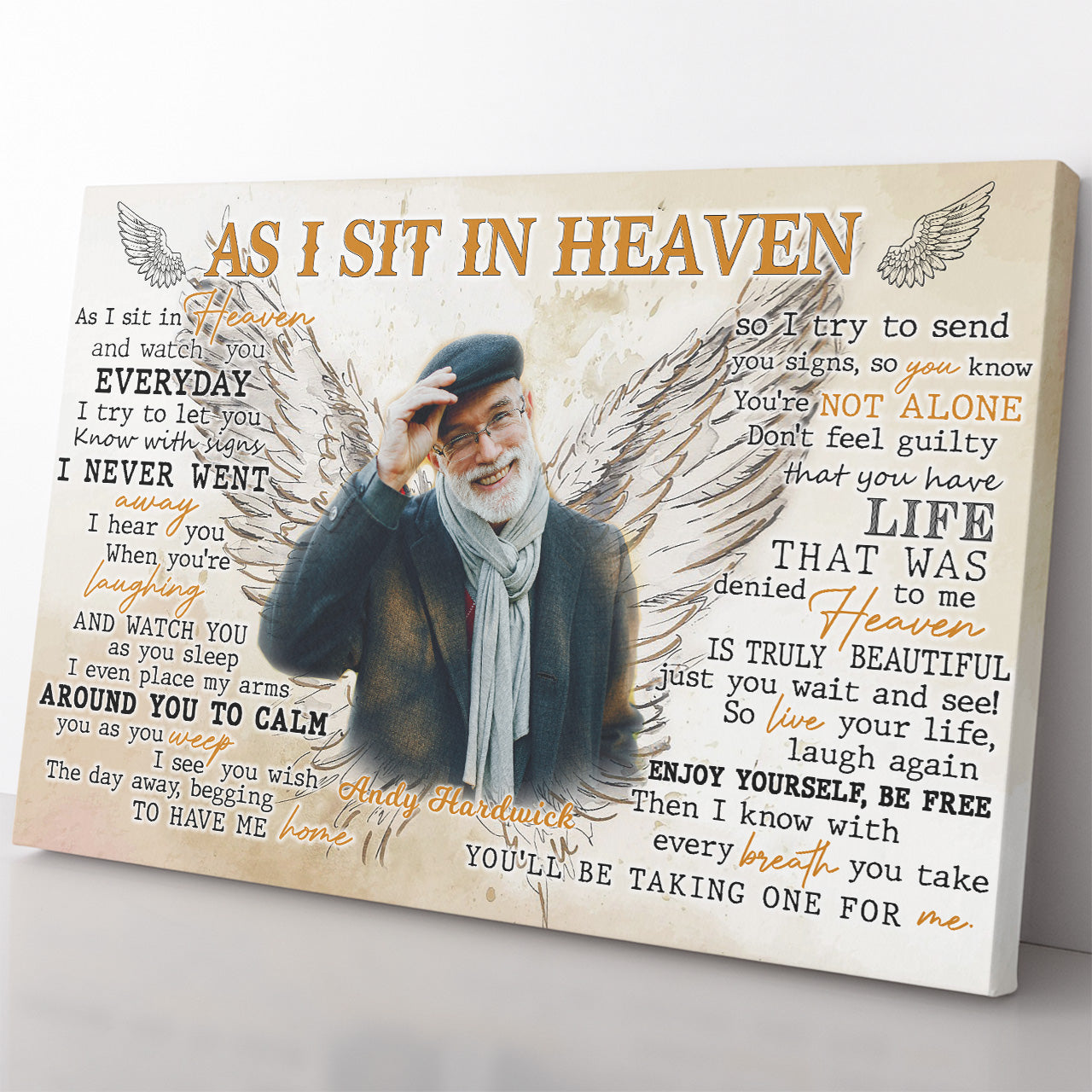 As I Sit in Heaven Canvas, Angel Wings, Poem In Loving Memory Canvas