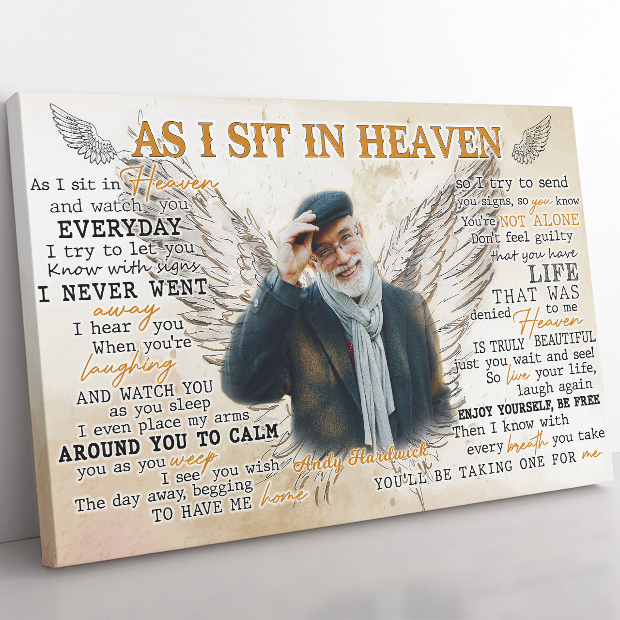 As I Sit in Heaven Canvas, Angel Wings, Poem In Loving Memory Canvas