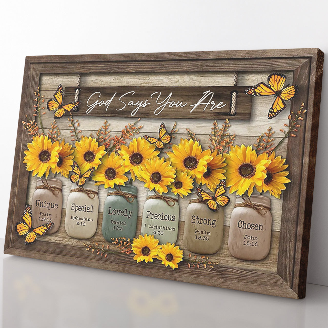 Motivational Canvas Gift Ideas, Butterfly and Sunflower Vintage God Says You Are Canvas