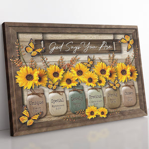 Motivational Canvas Gift Ideas, Butterfly and Sunflower Vintage God Says You Are Canvas