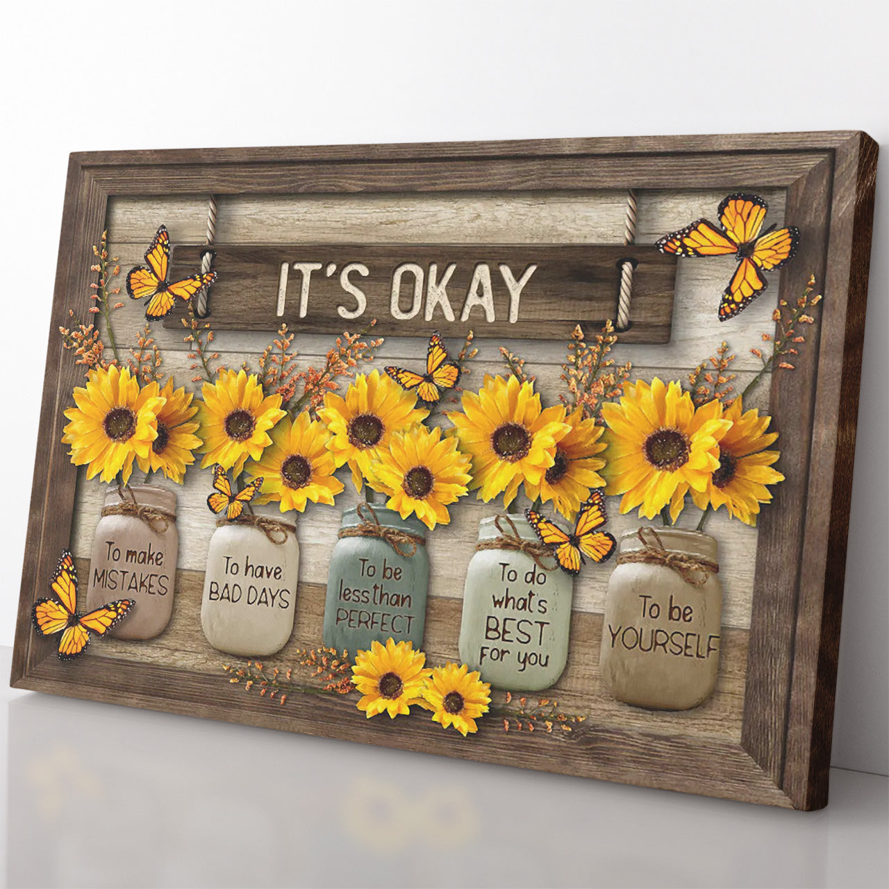 Motivational Canvas Gift Ideas, Butterfly and Sunflower Vintage Canvas, It's Okay to Make Mistake Canvas