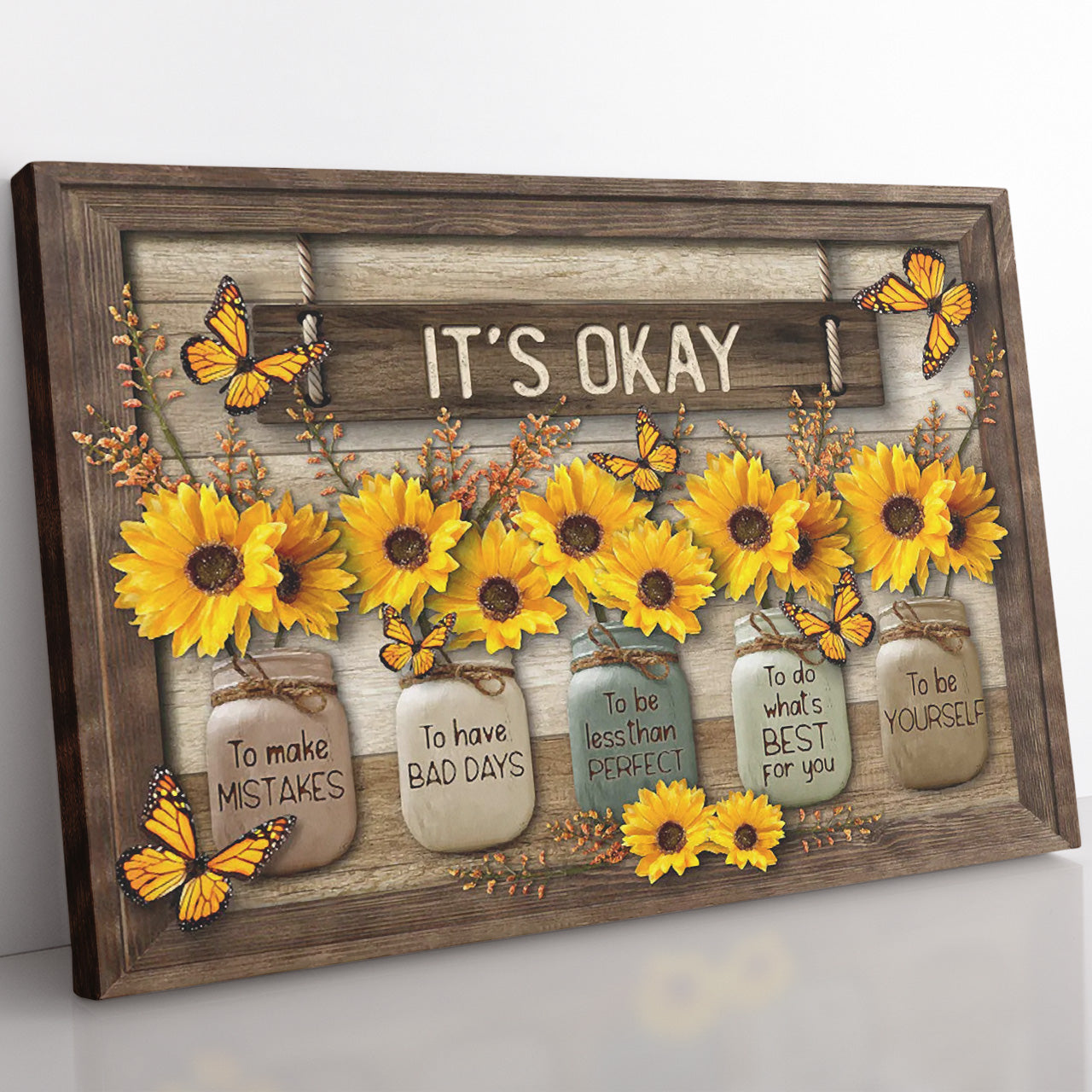 Motivational Canvas Gift Ideas, Butterfly and Sunflower Vintage Canvas, It's Okay to Make Mistake Canvas