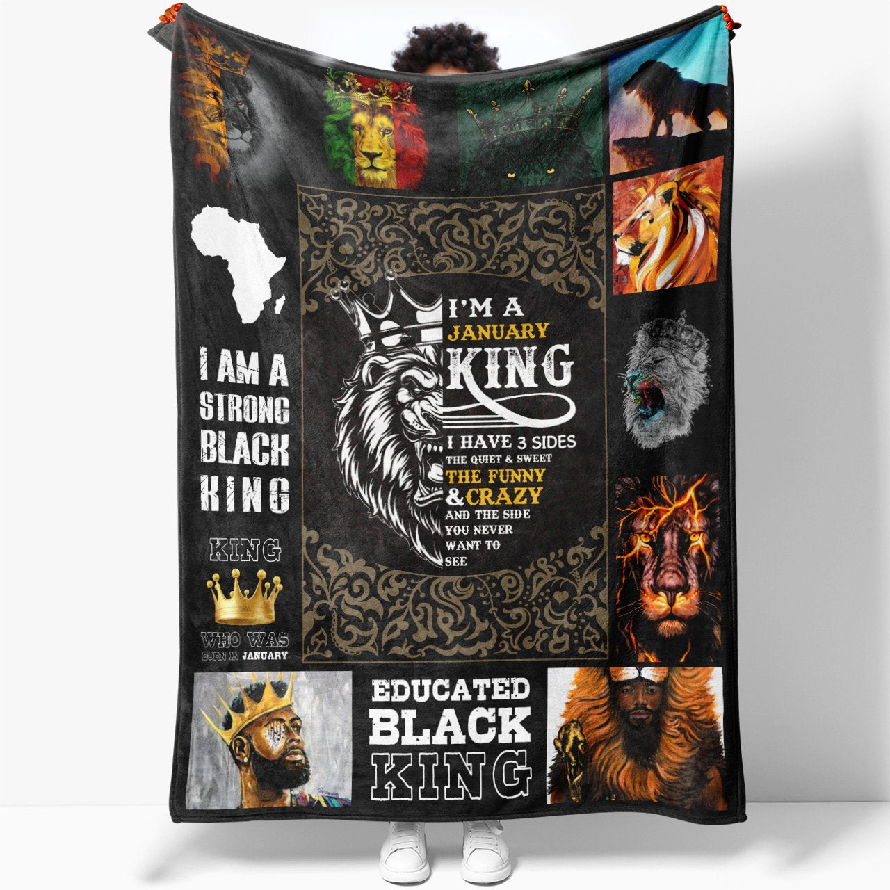 Birthday Blanket Gift Ideas For January Black King, I'm A January King, I Have 3 Sides Funny Blanket for Black Men, Birthday Gift for Black Husband