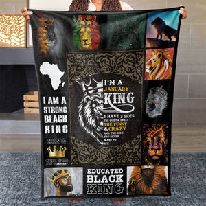 Birthday Blanket Gift Ideas For January Black King, I'm A January King, I Have 3 Sides Funny Blanket for Black Men, Birthday Gift for Black Husband