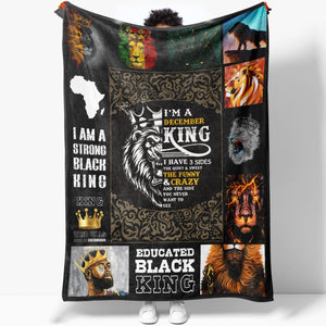 Birthday Blanket Gift Ideas For December Black King, I'm A December King, I Have 3 Sides Funny Blanket for Black Men, Birthday Gift for Black Husband