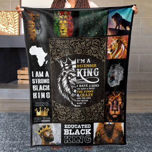 Birthday Blanket Gift Ideas For December Black King, I'm A December King, I Have 3 Sides Funny Blanket for Black Men, Birthday Gift for Black Husband