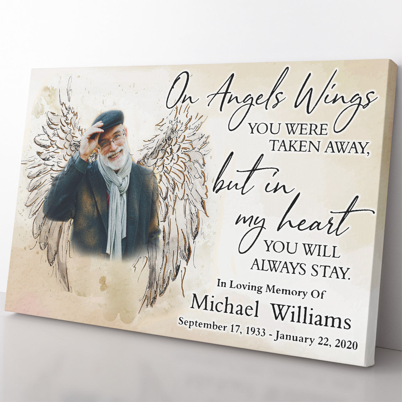 Sympathy Canvas Gift for Loss of Loved One, On Angels Wings Family Memorial Gift Canvas