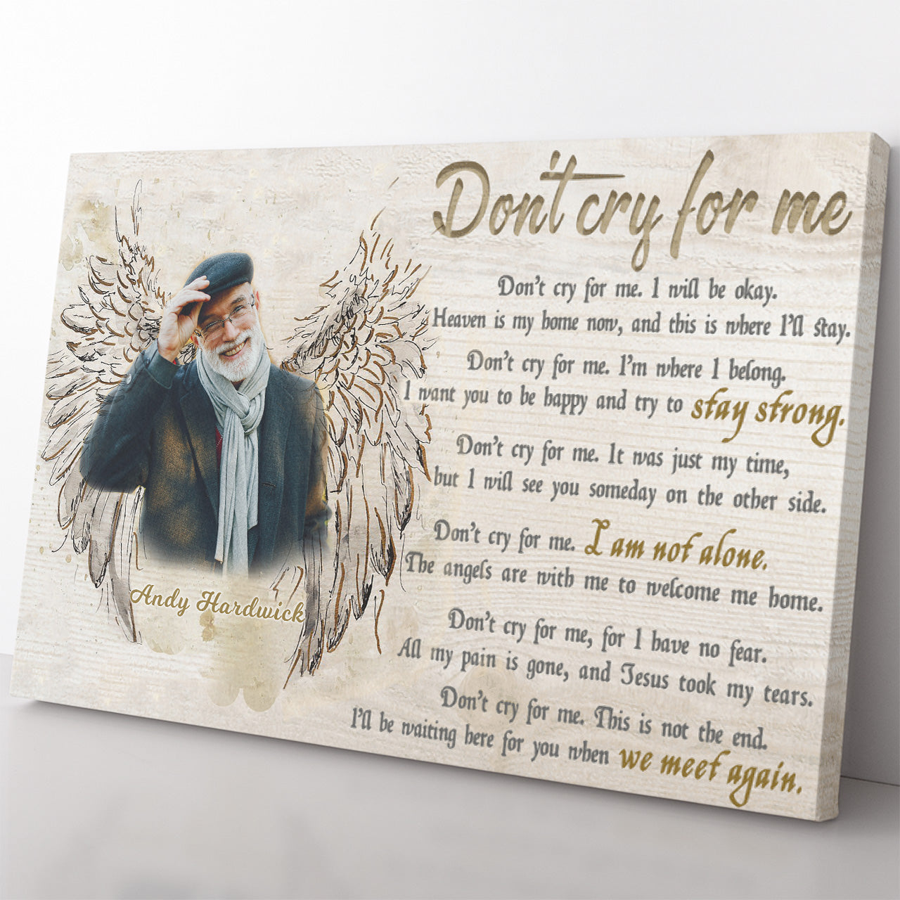 Sympathy Canvas, Memorial Gift, Don't Cry For Me Beautiful Memorial Quote Canvas