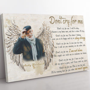 Sympathy Canvas, Memorial Gift, Don't Cry For Me Beautiful Memorial Quote Canvas