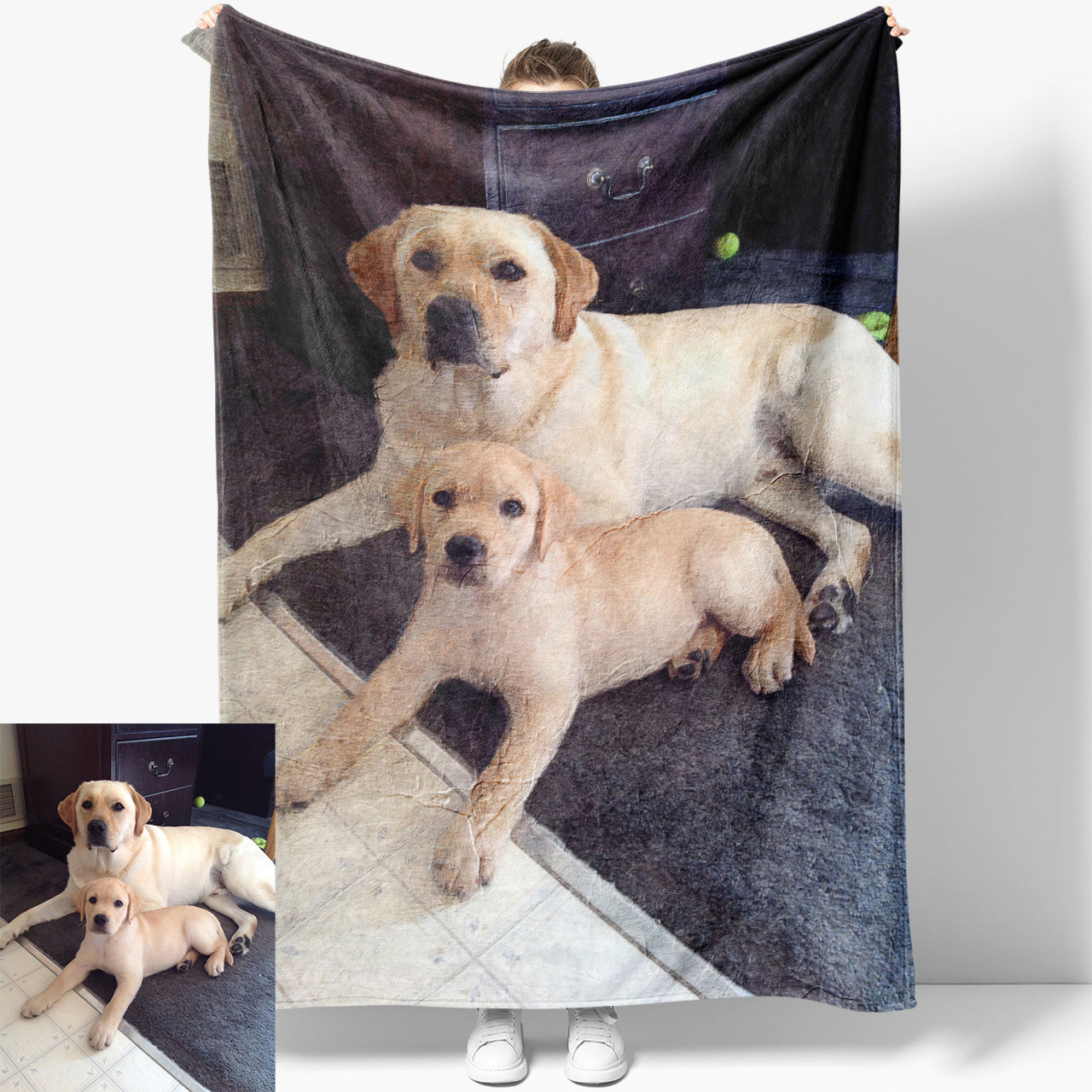 Custom Pet Portrait Blanket, Personalized Custom Dog Photo Blanket