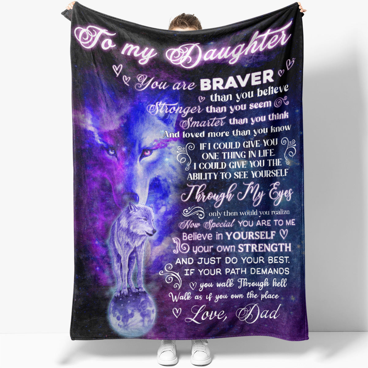 To My Wolf Blanket Gift for Daughter, Braver Stronger Smarter Than You Think Blanket for Daughter