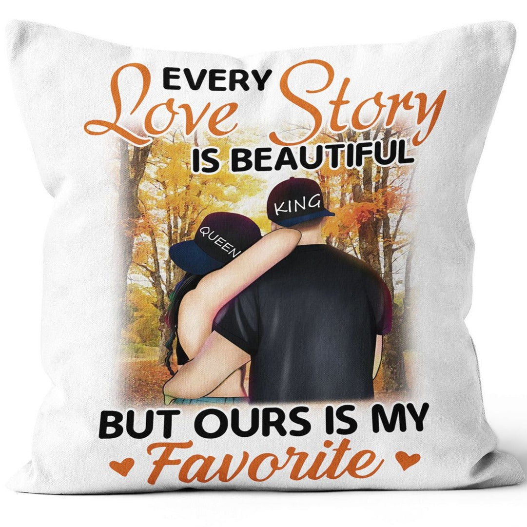 Every Love Story is Beautiful Throw Pillow, Personalized Autumn Thanksgiving Pillow Gift ideas