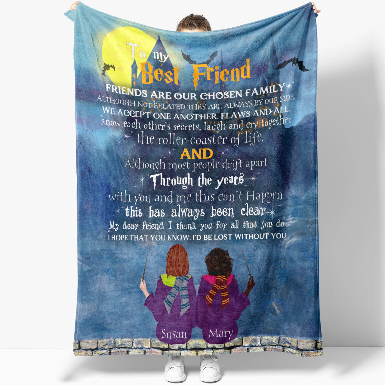 Wizard Blanket Gift Ideas for Best Friend, Custom Blanket Friends Are Our Chosen Family, Personalized Blanket for BFF