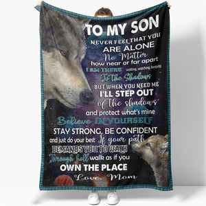 To My Wolf Son Blanket Gift, I'm There Waiting Watching Keeping Blanket