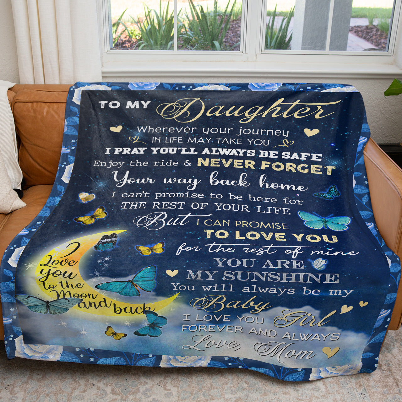 I Love You to The Moon and Back Blanket Gift for Daughter, Enjoy the Ride Love You the Rest Blanket