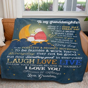 Cute Bears and Moon Blanket for Granddaughter, Smile More Worry Less Blanket Gift for Grandkid