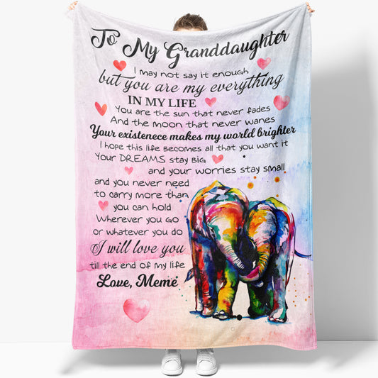 Elephant Blanket for My Granddaughter, You Are My Everything, Love You Till The End of My Life Blanket from Grandma