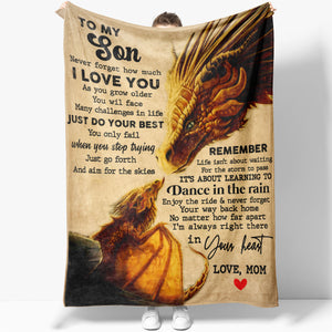 To My Dragon Son Blanket from Mom, You only Fail When You Stop Trying Motivational Blanket for Son, Personalized Birthday Christmas Gifts For Son