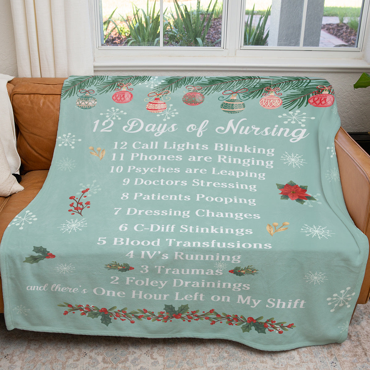 12 Days of Christmas Nursing Style Blanket, Funny Nurse Blanket Christmas Gift Ideas, Birthday Gift Ideas for Nurse Mom Daughter Wife