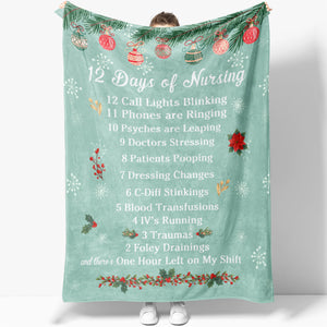 12 Days of Christmas Nursing Style Blanket, Funny Nurse Blanket Christmas Gift Ideas, Birthday Gift Ideas for Nurse Mom Daughter Wife