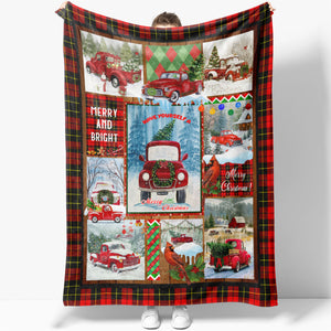 Winter Red Pickup Truck Christmas Blanket Gift, Merry and Bright Cardinal Winter Blanket, Christmas Gift Ideas for Women