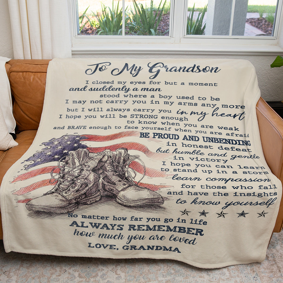 Gift Blanket for Military Army Grandson, Strong and Brave Proud and Unbending Blanket from Grandma to Grandson, Keepsake Gifts For Grandsons