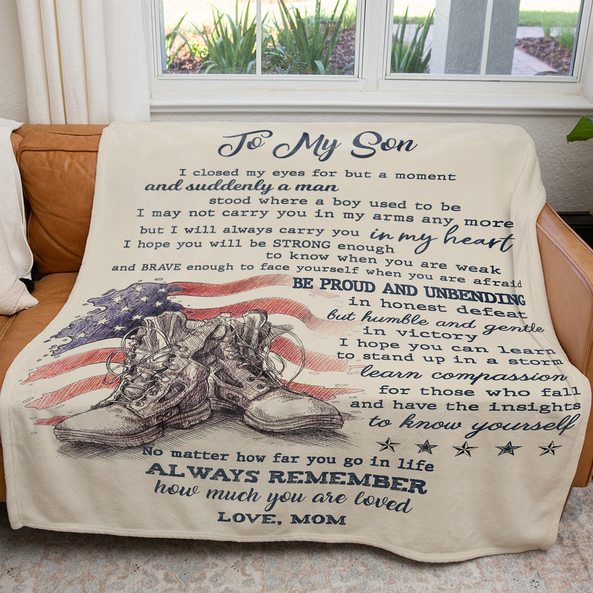 Military Army Gifts Ideas Blanket for Son, US Marine Son Strong Brave Proud Unbending Humble and Gently Blanket Sentimental Personalized Gift For Son