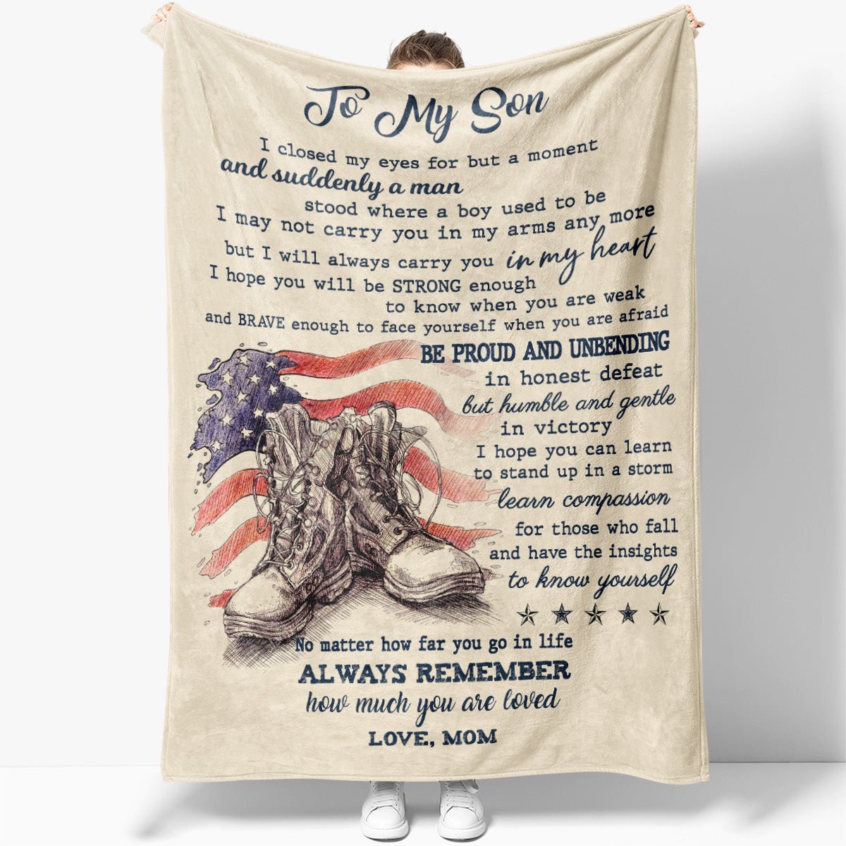 Military Army Gifts Ideas Blanket for Son, US Marine Son Strong Brave Proud Unbending Humble and Gently Blanket Sentimental Personalized Gift For Son