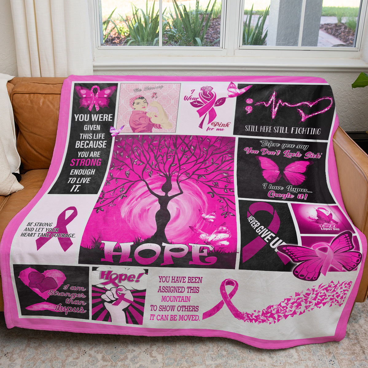 Breast Cancer Awareness Month Pink Ribbon Blanket, Motivational Blanket Gift Ideas for Breast Cancer, Sentimental Gift for Mom Grandma Woman