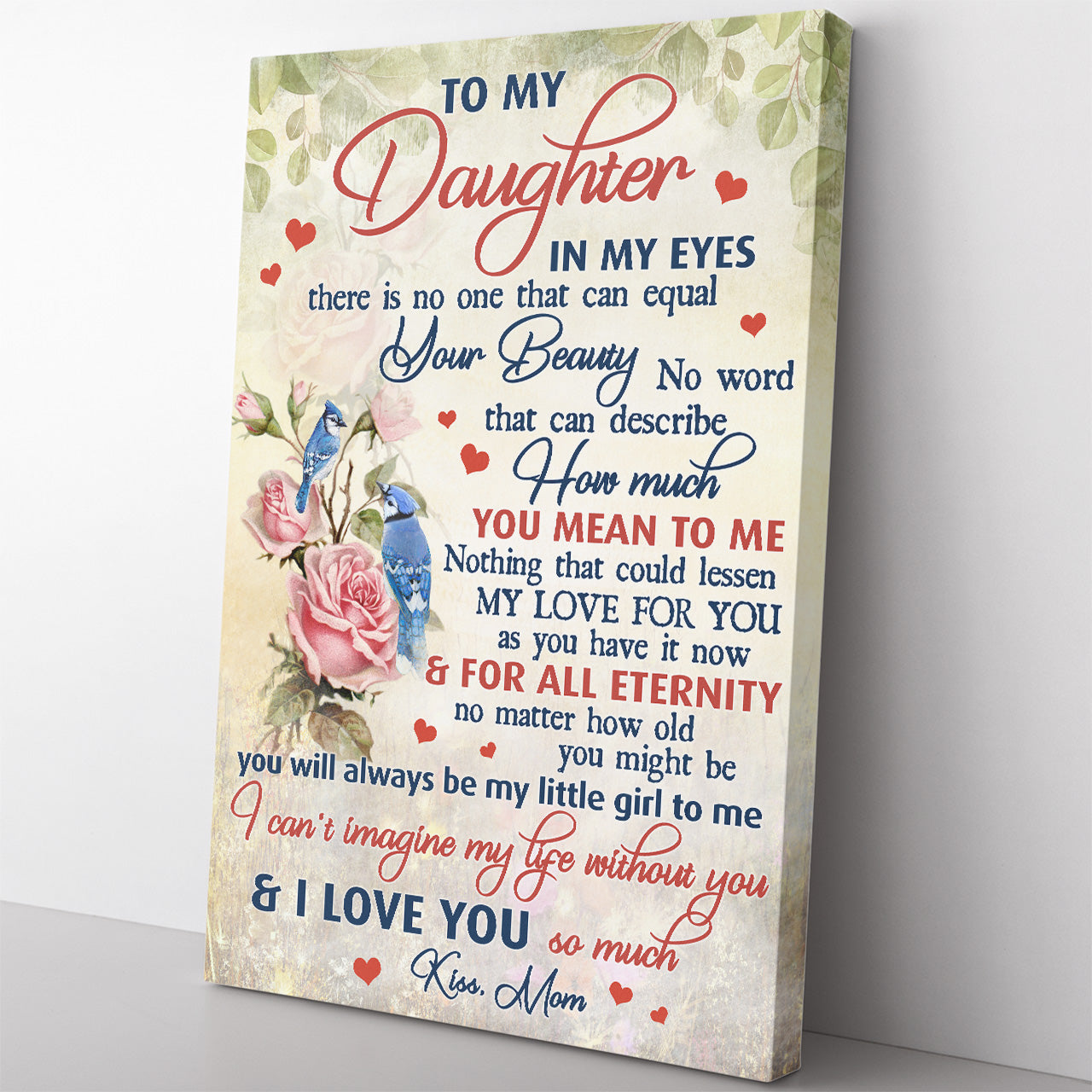 Floral Canvas Gift from Mom to Daughter, How Much You Mean to Me Canvas for Daughter, Motivational Thoughtful Sentimental Canvas for Daughter