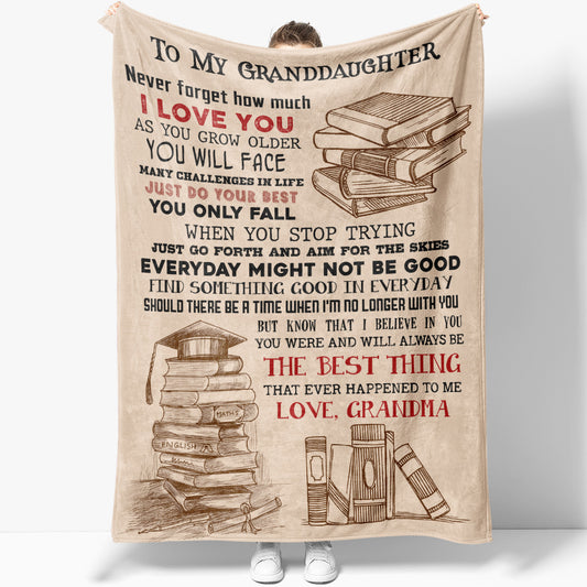 Book Lover Blanket for Granddaughter, Love Reading Never Forget I Love You from Grandma to Granddaughter Blanket, Birthday Christmas Gift