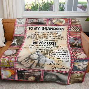 Baseball Blanket for Grandson from Grandma, You Never Lose Either Win or Learm BLanket, Keepsake Gifts For Grandsons, Gifts For Nana From Grandson