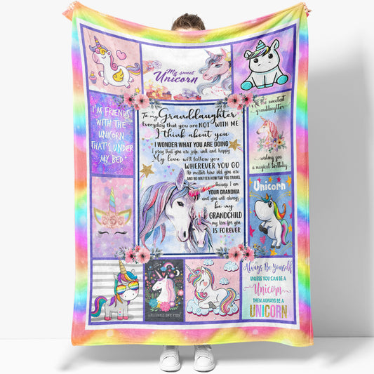 Unicorn Rainbow Love Blanket for Granddaughter, I Think About You Everyday, My Love for You is Forever Blanket from Grandma, Sweet Christmas Gifts