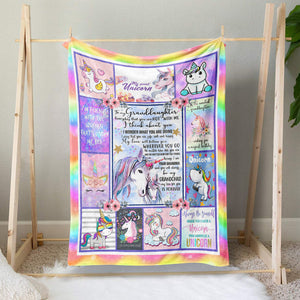 Unicorn Rainbow Love Blanket for Granddaughter, I Think About You Everyday, My Love for You is Forever Blanket from Grandma