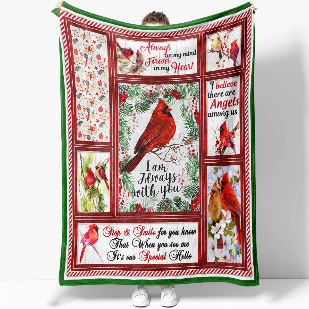 Winter Cardinal Angel Gift Ideas Blanket for Loss of, I am Always with You, I Believe There Are Angels Among Us Blanket, Loss of Dad Mom Blanket