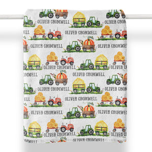 Personalized Farming Tractor Custom Baby Name Blanket, Farmer Personalized Baby Blanket, Custom Farm Baby Boys Girls Name Shower Christmas Blanket