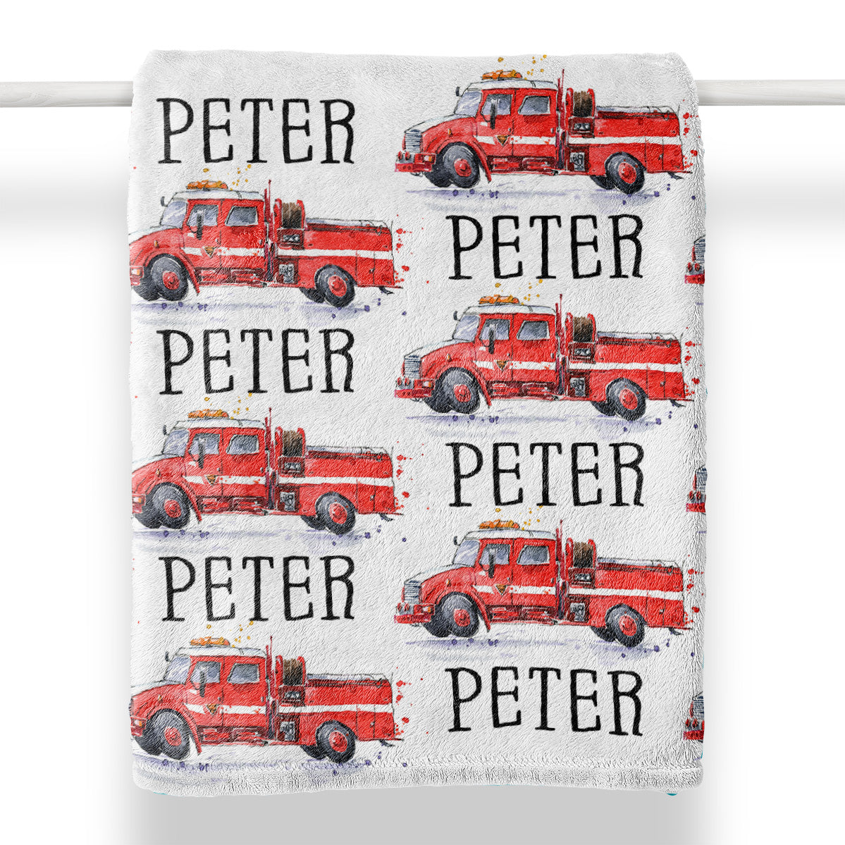 FireTruck Blanket, Personalized Fire Truck Firefighter Baby Name Blanket, Custom Firemen Baby Name Shower Boys Girls Christmas Birthday Blanket