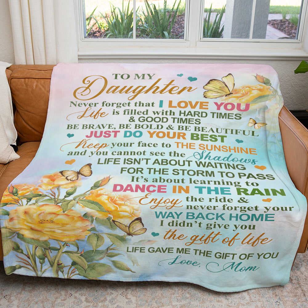 Motivational Quote Blanket for Daughter, Keep Your Face to the Sunshine, Dancing in the Rain Blanket, Sentimental Christmas Gifts For Daughter