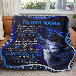 Couple Wolfs Blanket Gift for Her, Falling in Love With You Was Beyond My Control Blanket, Valentines Day Anniversary Christmas Gift Ideas For Her