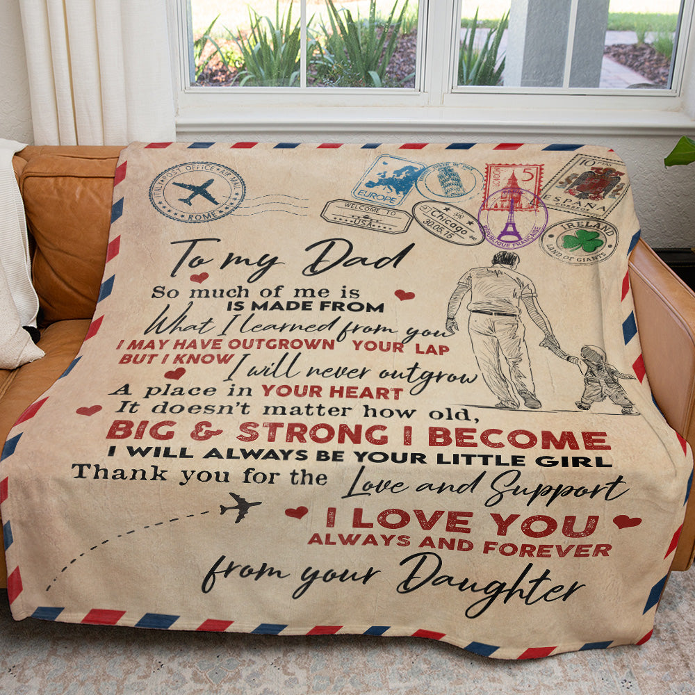 Appreciated Letter Blanket Gift to My Dad, Dad and Daughter Blanket So Much of Me is Made From, Father's Day Christmas Birthday Gift Ideas For Dad