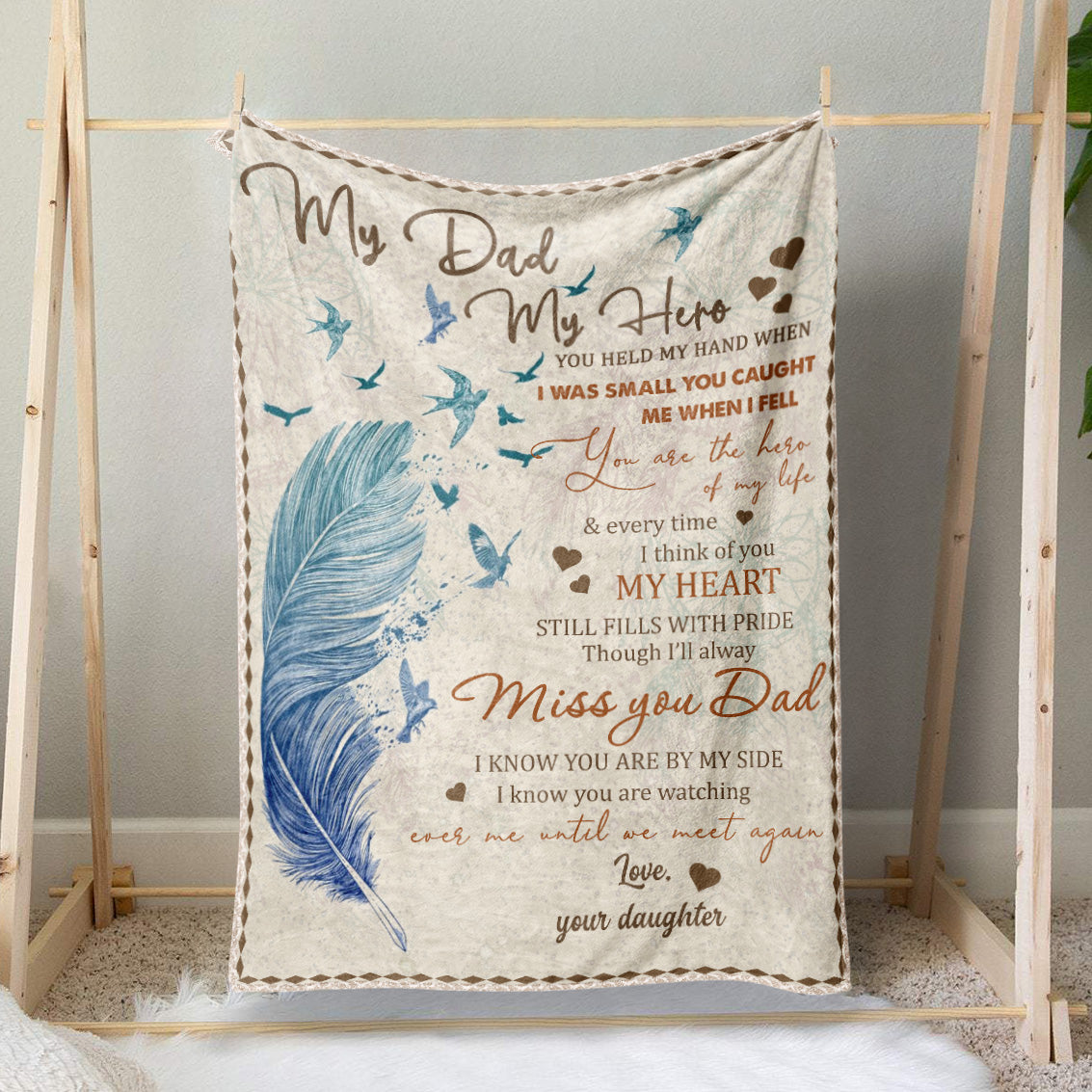 Memorial Blanket Gift for Daughter Loss of Dad, My Dad My Hero, I Know You Are Watching Me Blanket, Loss Of Father Remembrance Bereavement Gift