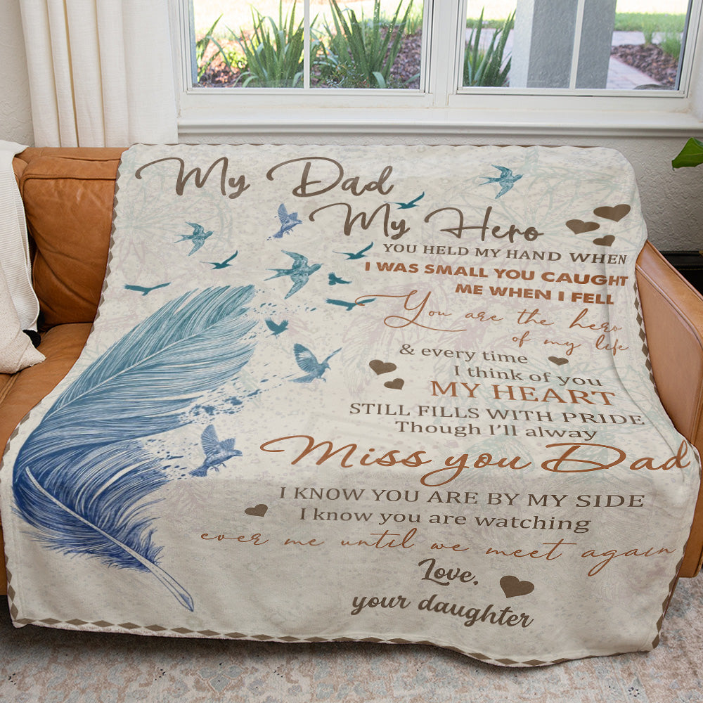 Memorial Blanket Gift for Daughter Loss of Dad, My Dad My Hero, I Know You Are Watching Me Blanket, Loss Of Father Remembrance Bereavement Gift