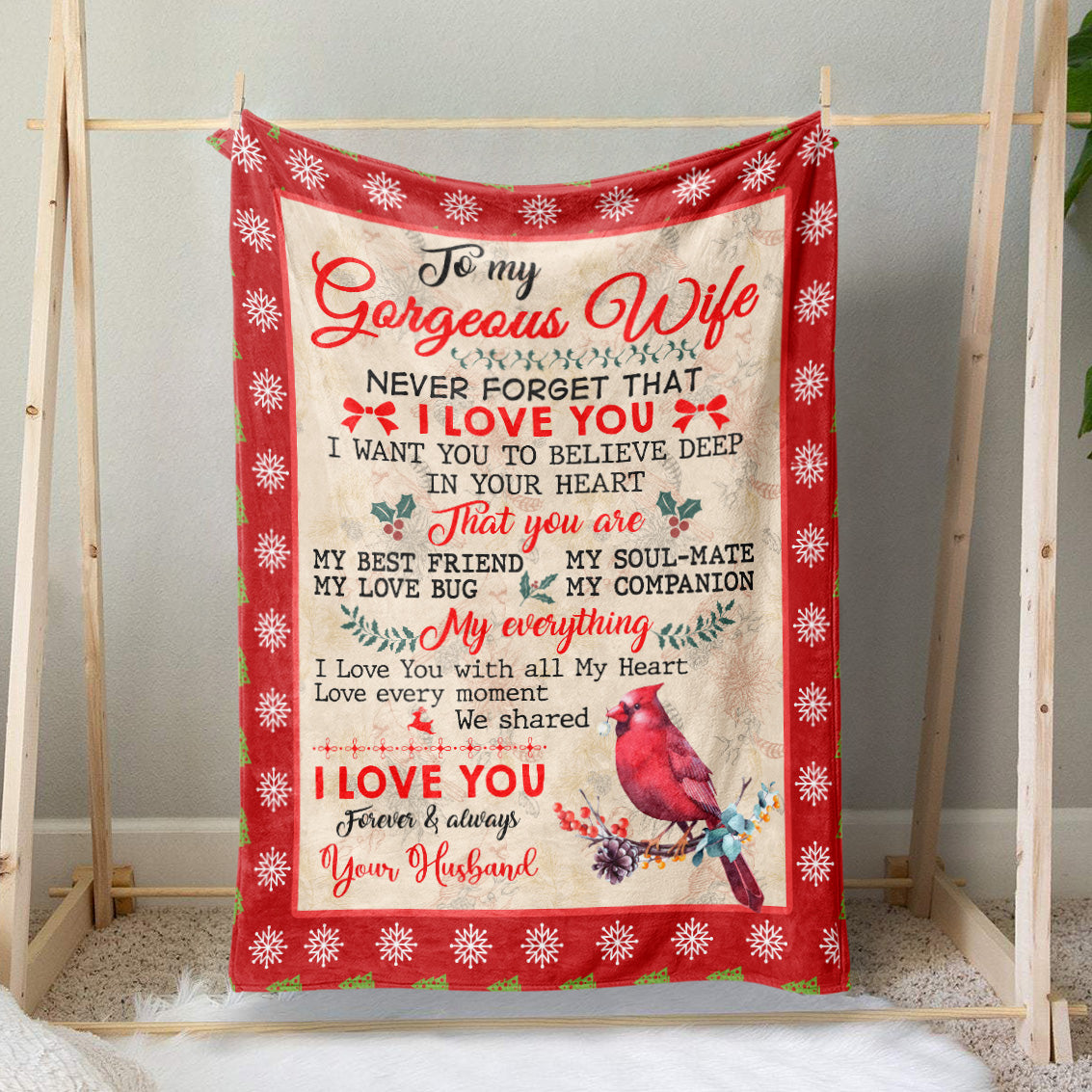 Christmas Gift Ideas Blanket for Wife, To My Gorgeous Wife, You Are My Best Friend, Soulmate, Love Bug and Companion Blanket, Christmas Gift for Her